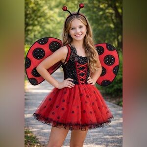 Ladybug Costume Wings – Red & Black – Glitter – Kids – Halloween 25”